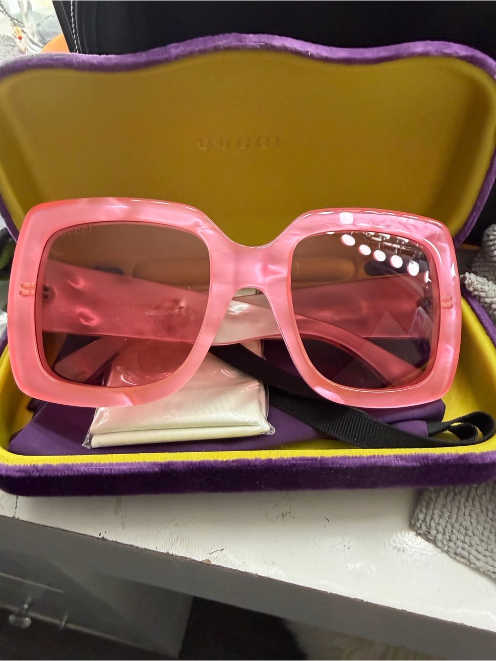Gucci Pink Oversized Square Frame Sunglasses
